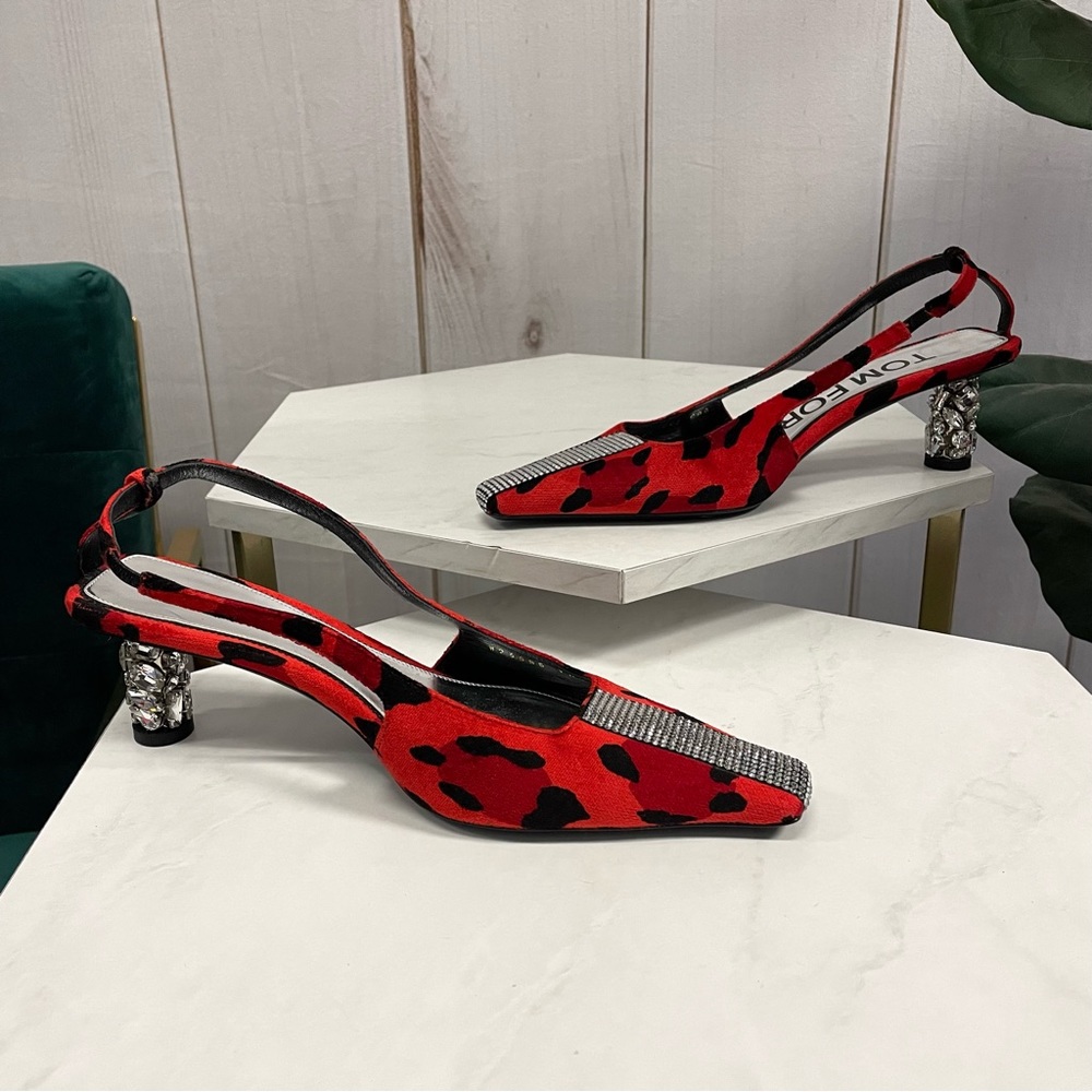 Tom Ford Velvet Animalier Crystal Slingback - Picture 4 of 8